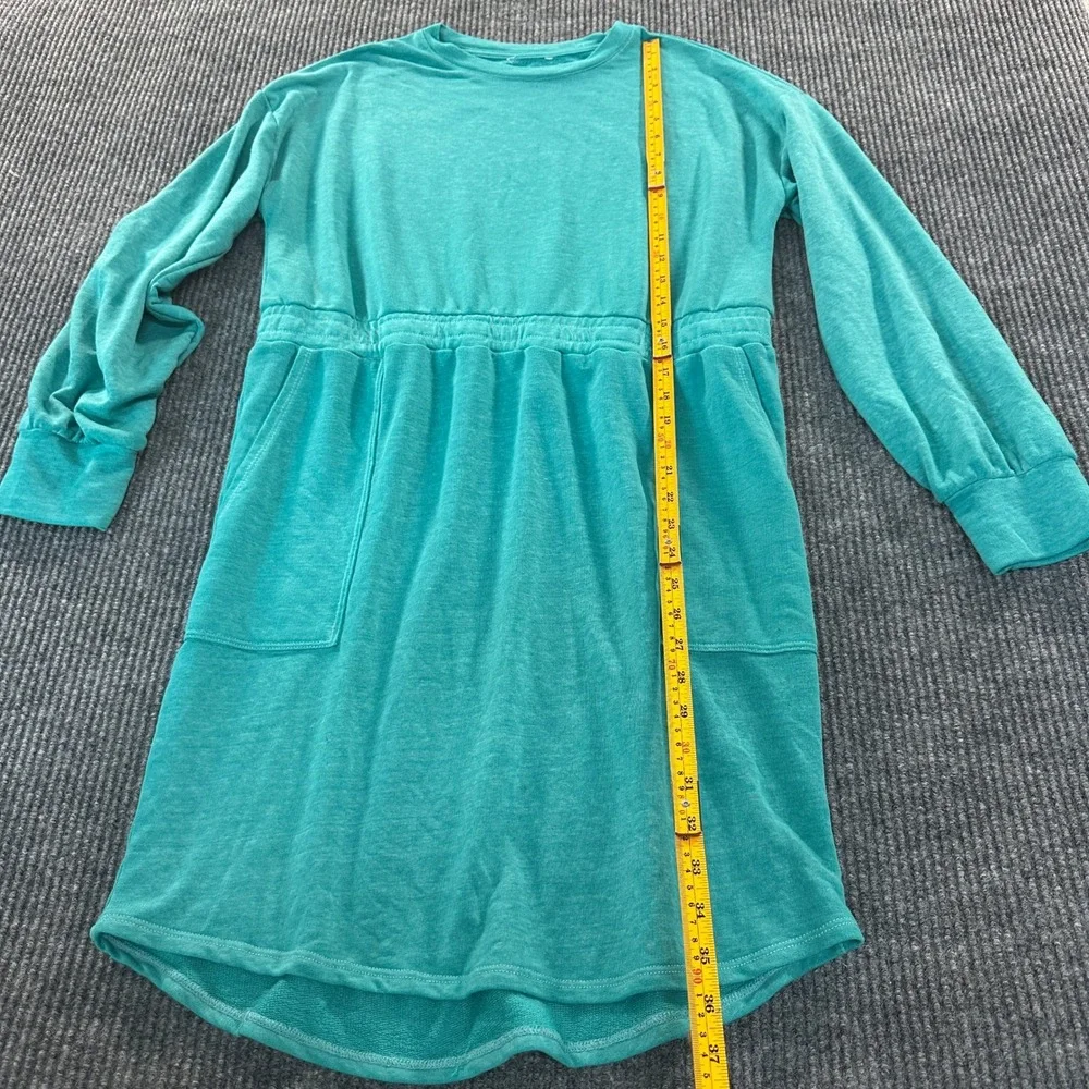 Unbranded Girls Long Sleeve Pocket Dress M Teal Cotton Blend Jersey